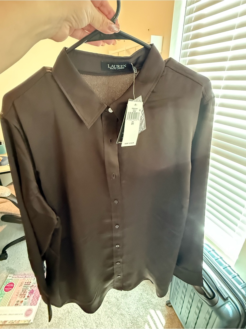 Ralph Lauren women’s Dark Brown Satin Button-Down Shirt
